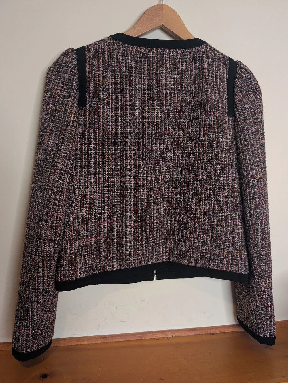 Kate Spade NY Puff Sleeve Tweed Jacket Black Multi Pink Metallic Size 6 $495